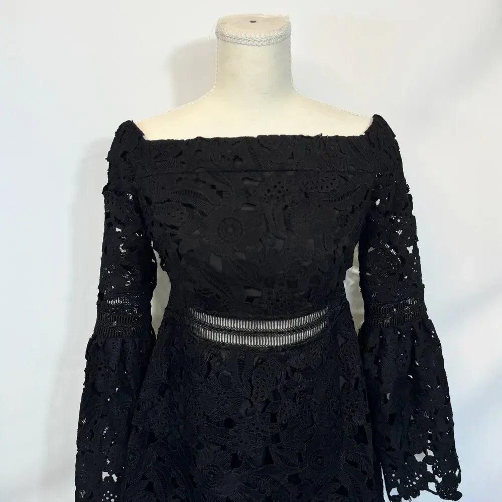 Cynthia Rowley Wild Flower Lace Mini Dress Black Women's 2 Coquette Whimsigoth - Picture 13 of 16